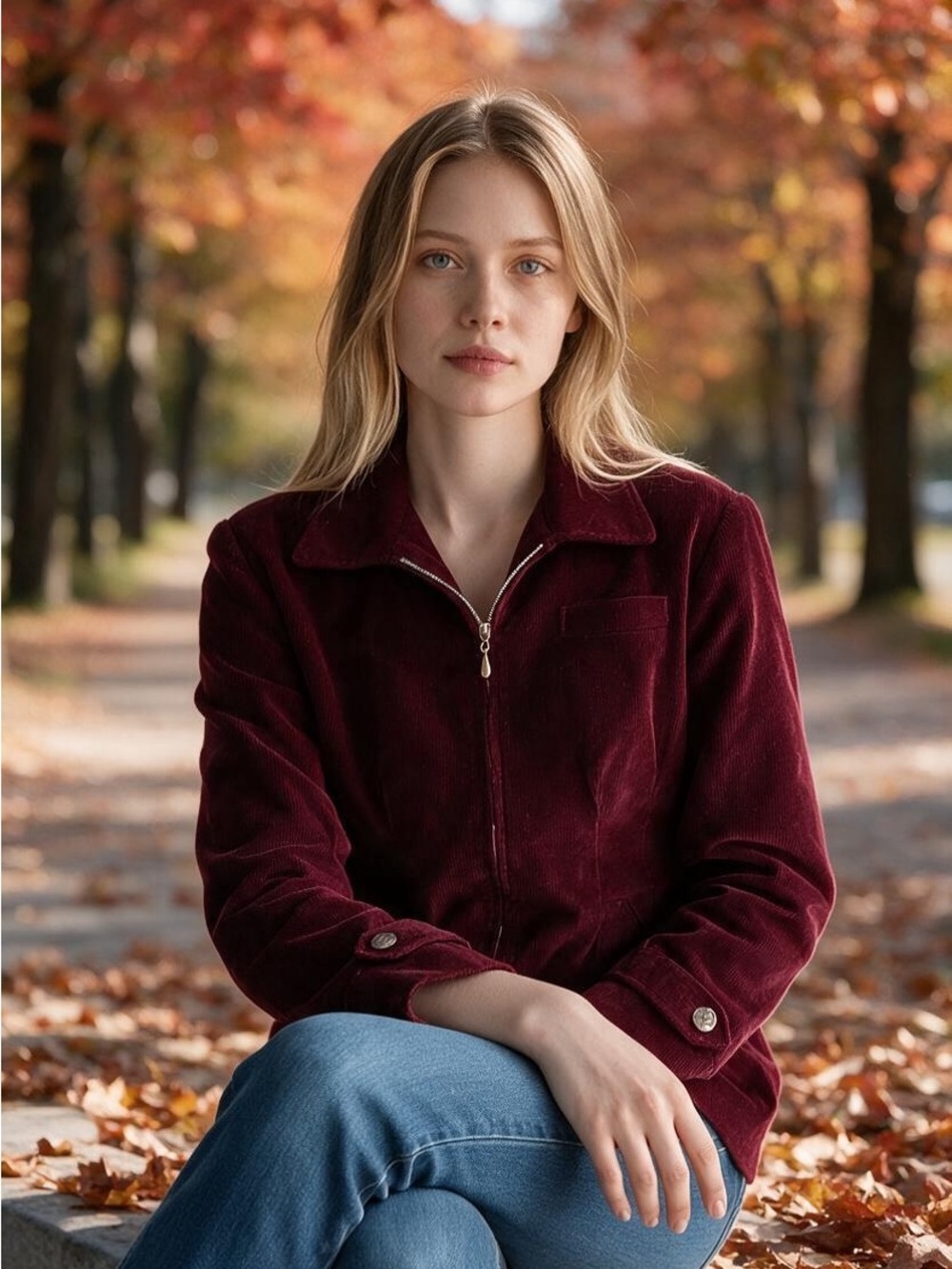 Vintage Women’s Burgundy Corduroy Zip Jacket Dark Academia size 10